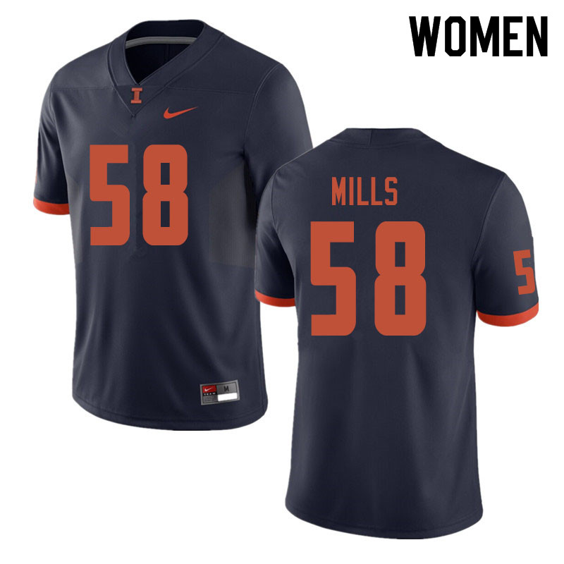 Women #58 Sean Mills Illinois Fighting Illini College Football Jerseys Sale-Navy